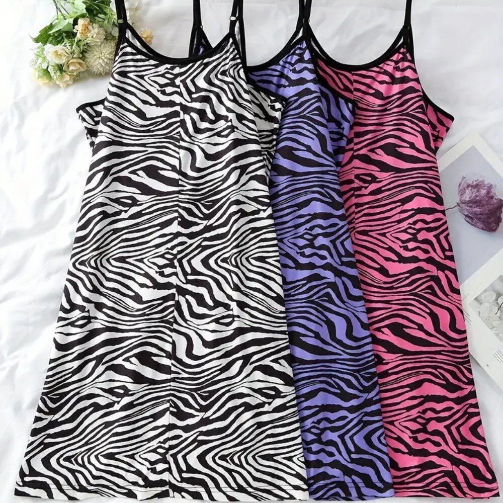 3X 4X 5X Plus Size Sexy Nightdress 3 colors Zebra Print Contrast Trim Cami NWT